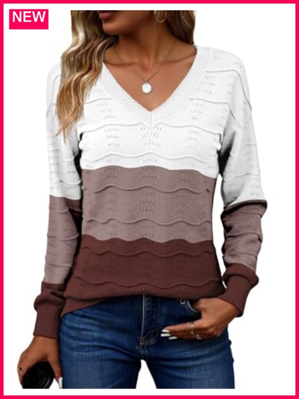 Zeagoo Womens Crochet Ribbed Knit V Neck Long Sleeve Pullover Sweater Top